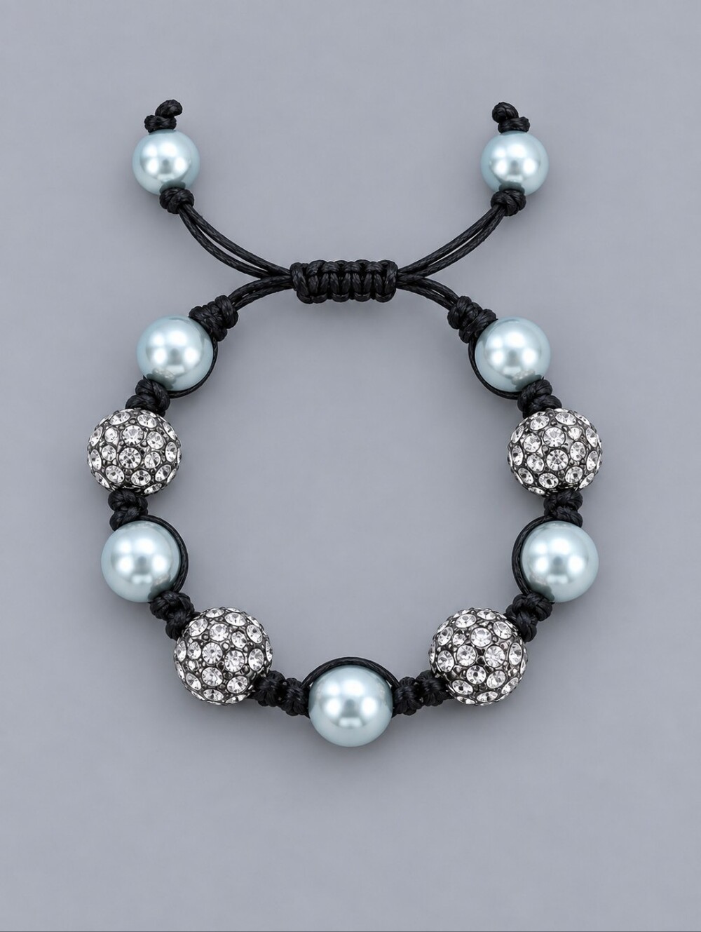GLASS Pearl Icy Blue Disco Ball Beaded Macrame Slide Shamballa Bracelet